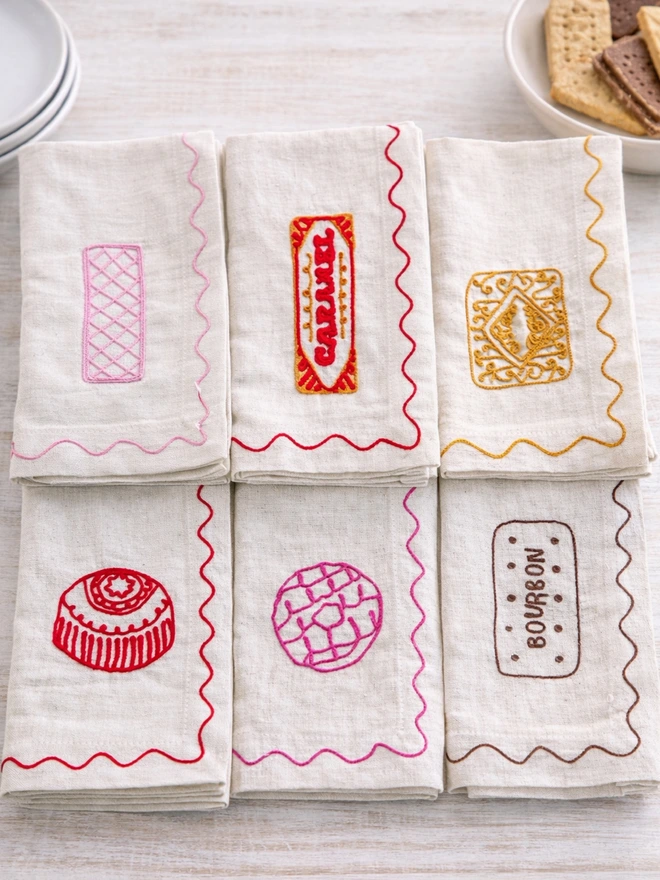 embroidered biscuit linen napkin