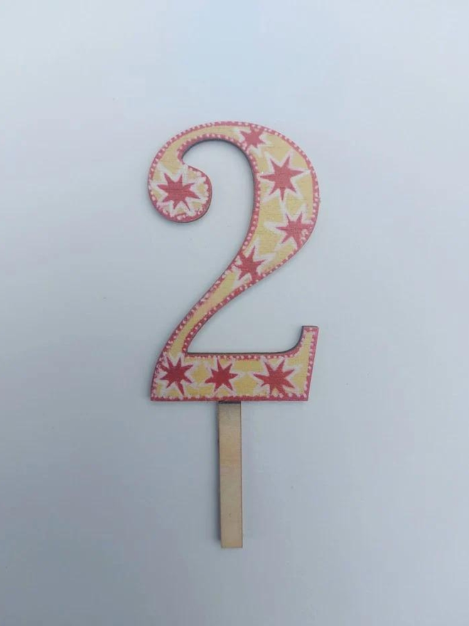 Number 2 Wooden Cake Topper