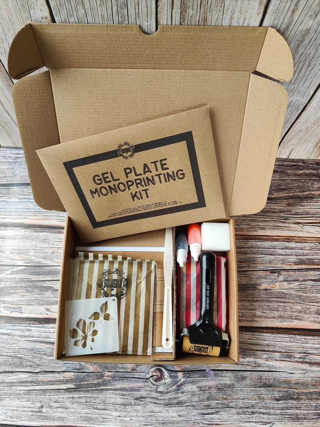 Gel printing kit with all contents visible gelliarts 5" gel plate