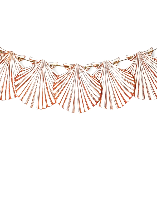 Hand Printed Shell Garland. Teracotta Scallop Sea Shell