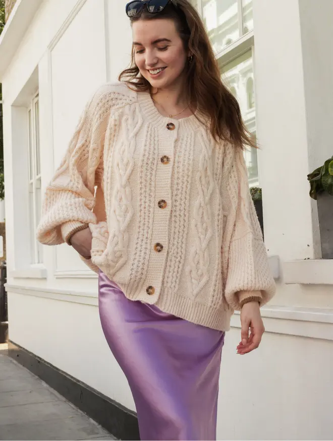 Brigit Heart Cable Cardigan Cream