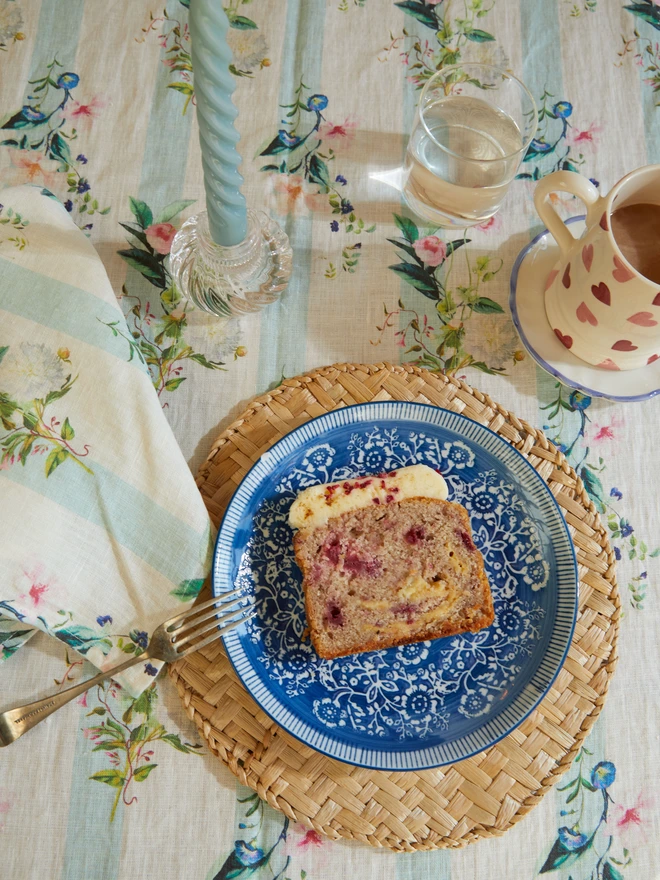 Floral Stripe Linen Tablecloth