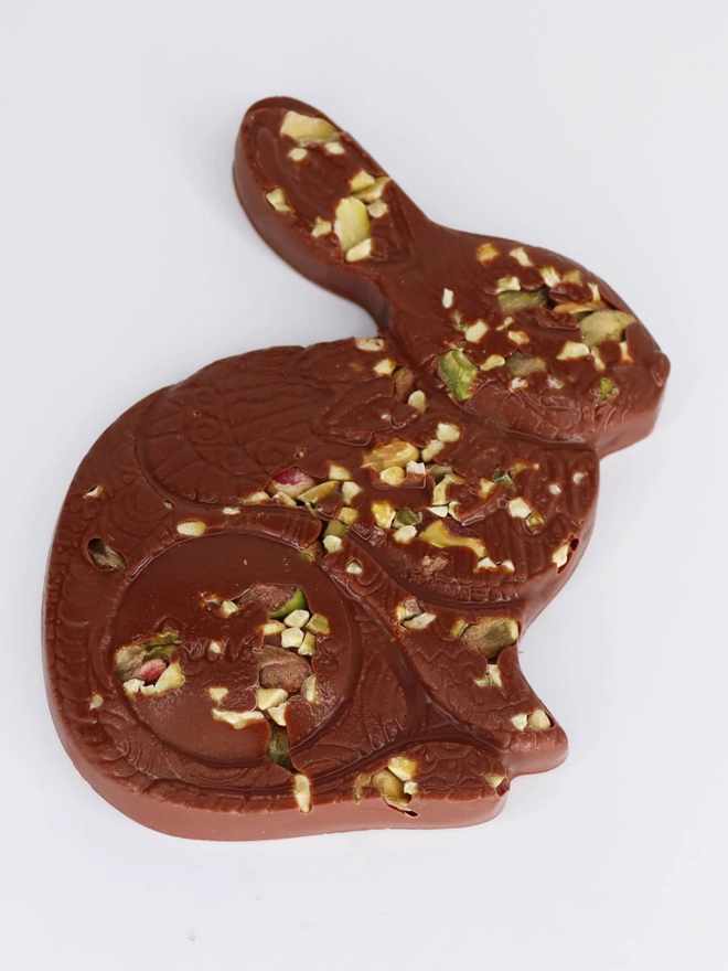 Pistachio Casholate Vegan Chocolate Luigi Bunny on a plain background