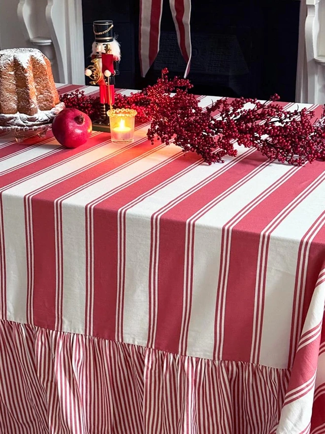 Murano Stripe Organic Ruffled Cotton Tablecloth 