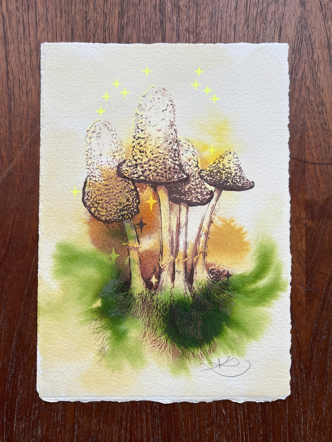 Inky Caps mushroom art by Kath Leone screenprint