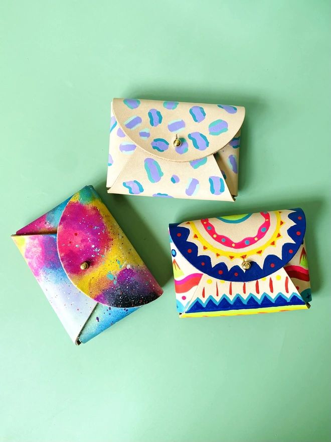 colourful hand painted purse with fastening
