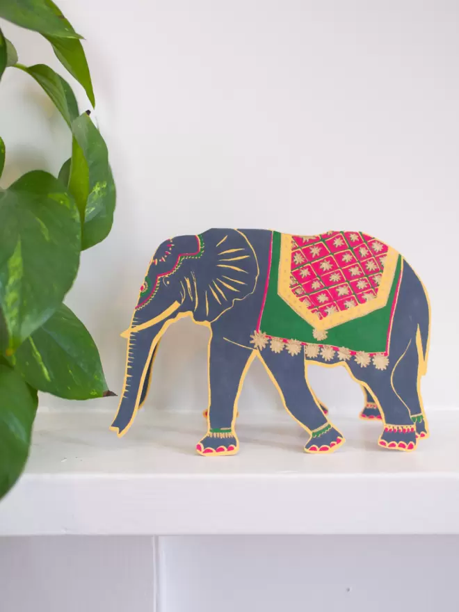 Grey Elephant 3D greeting card standing on shelf 