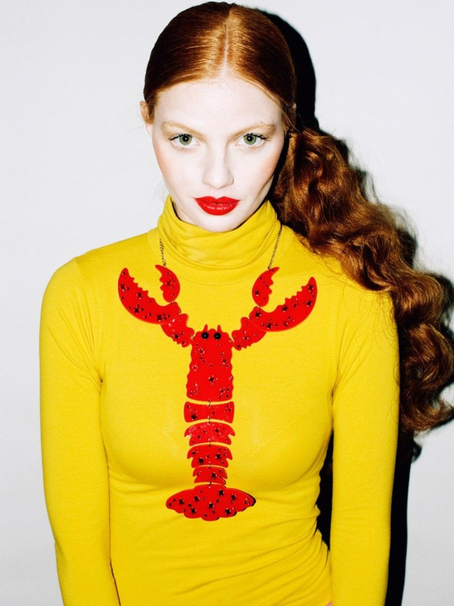 Lobster Statement Necklace - Recycled Red