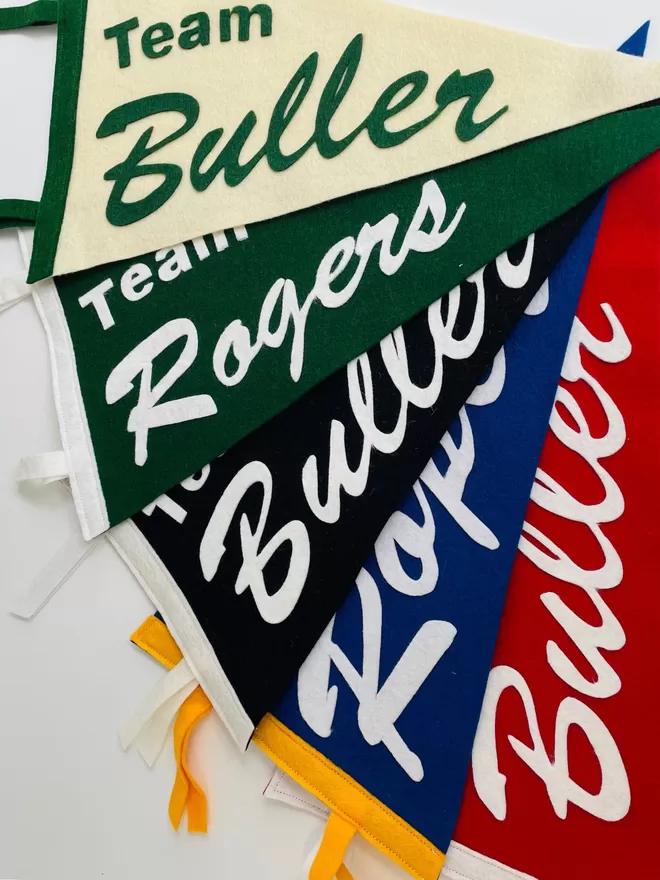 Colour options for family name pennant flags.