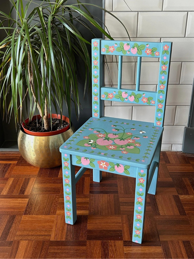 Child's Wooden Hand Painted Chair - Strawberries