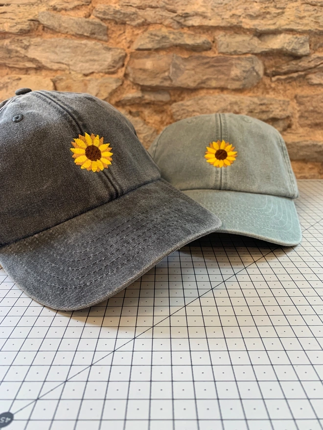 Personalised Sunflower Cap in Vintage Black and Sage Green