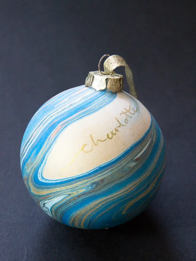 Blue & Gold bauble with hand-written name