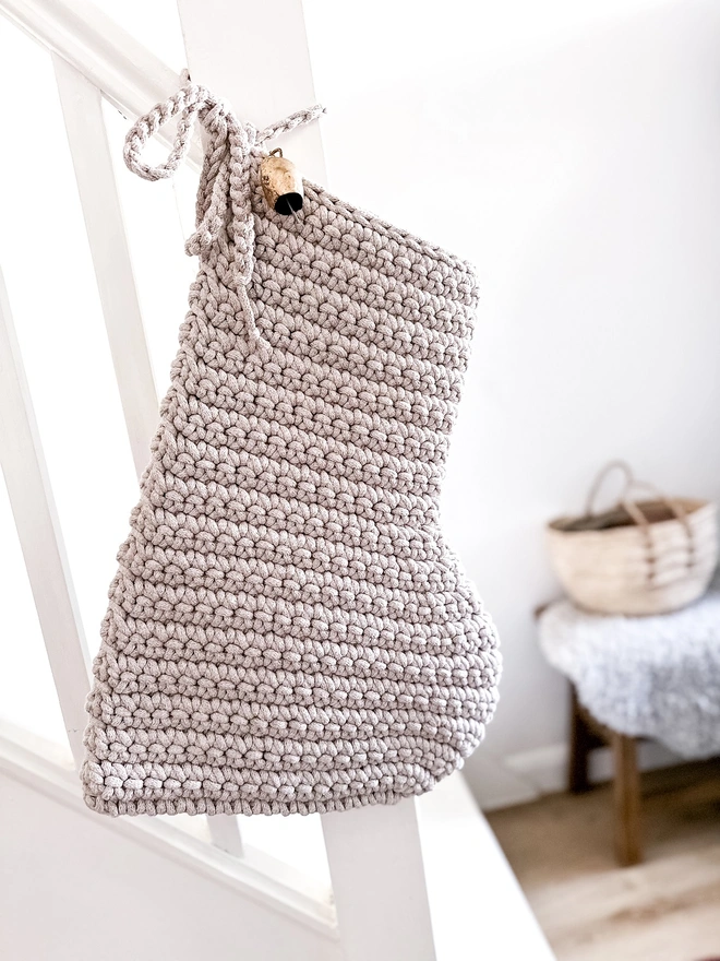 crochet stocking with rustic bell