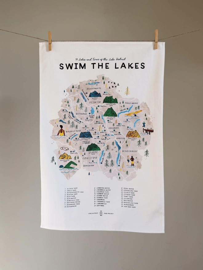Swim the Lakes Map Tea Towel