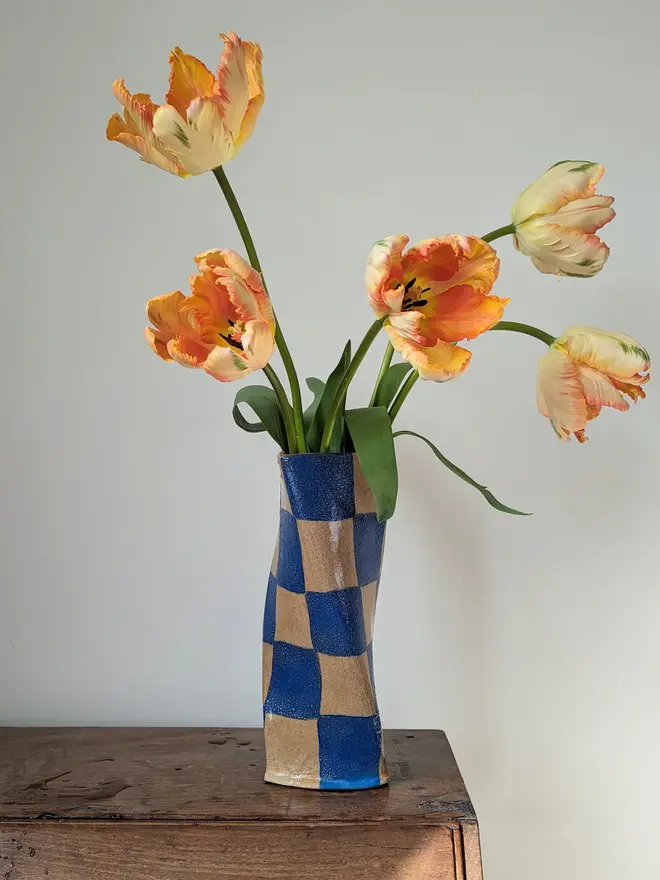 Blue Check Twist Vase