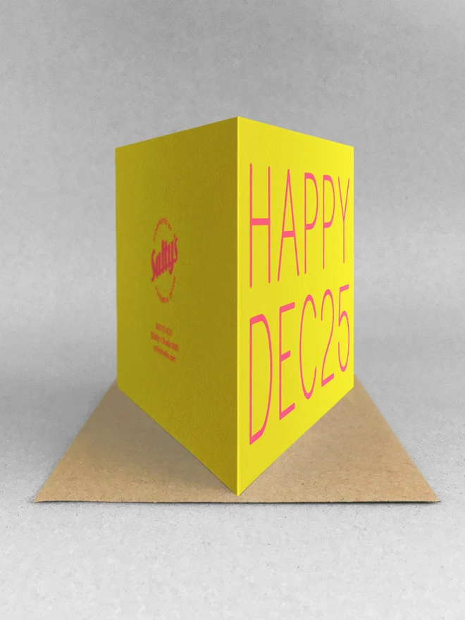 happy dec 25 yellow screen print christmas card