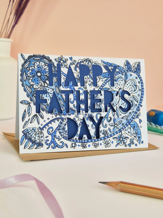 Happy Fathers day paisley floral paper cut card