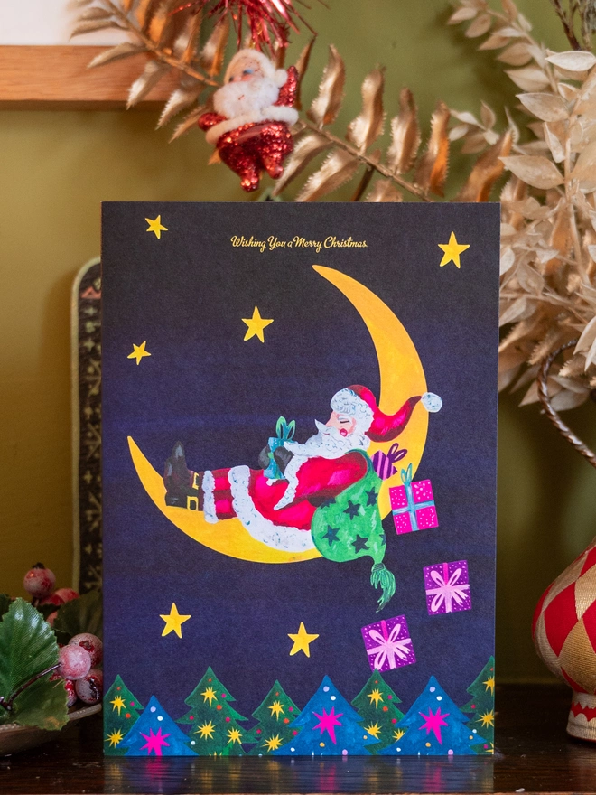 santa moon xmas card