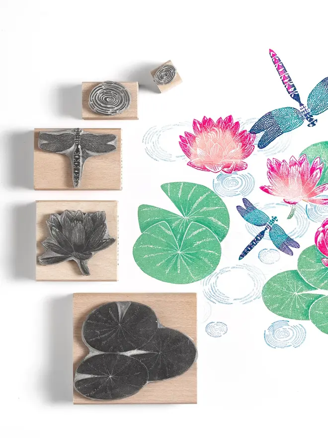 Water Lily And Dragonfly Rubber Stamps