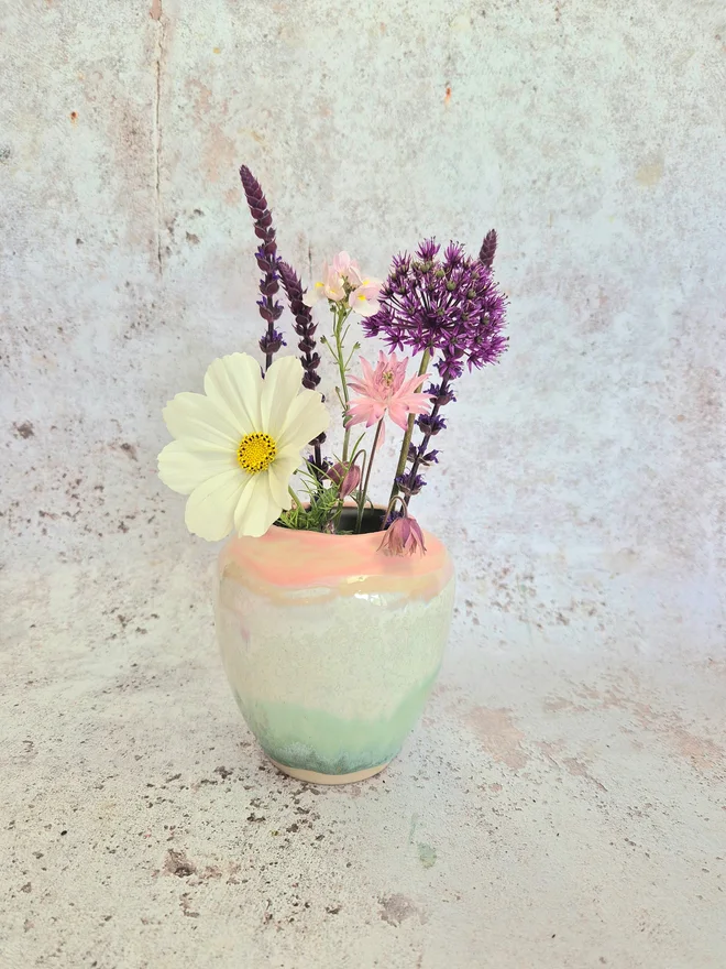 Ceramic vase, pottery vase, Jenny Hopps Pottery, pink, aqua, flower vase, gift