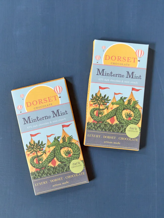 dorset chocolates Minterne Mint chocolate bar with dragon illustration