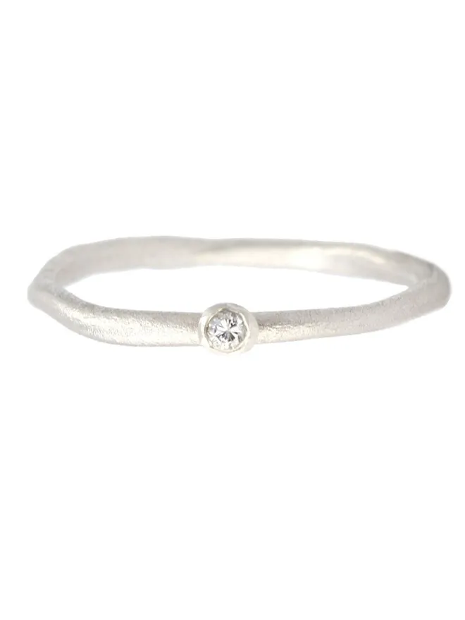 Mini Silver Solitare Diamond Band Ring