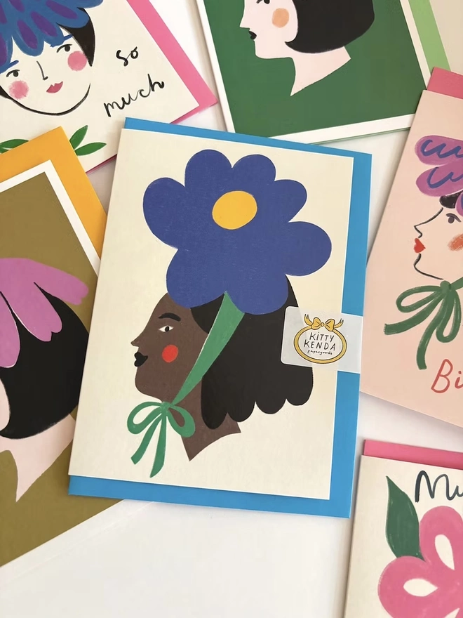 Blue Flower Woman Greeting Card
