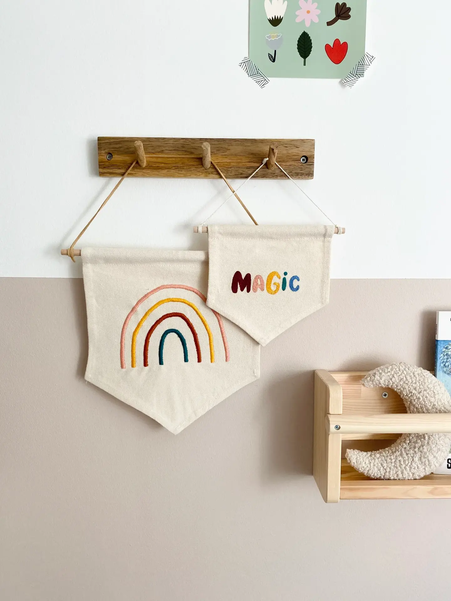 custom embroidered phrase banner. cotton banner embroidered with custom phrases