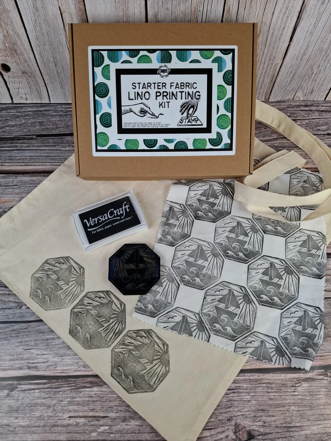 Basic Lino Fabric Carving and Printing Craft Kit with fabric ink stamp pad