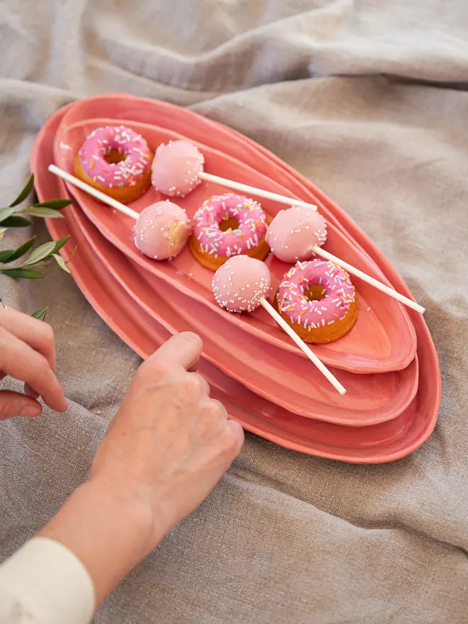 pink ceramic platter, jenny hopps pottery