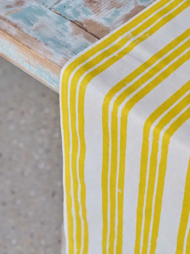 Yellow triple stripe table runner