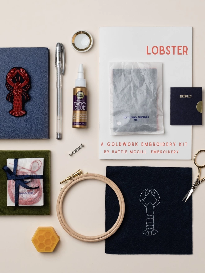 Goldwork Lobster Brooch Embroidery Kit
