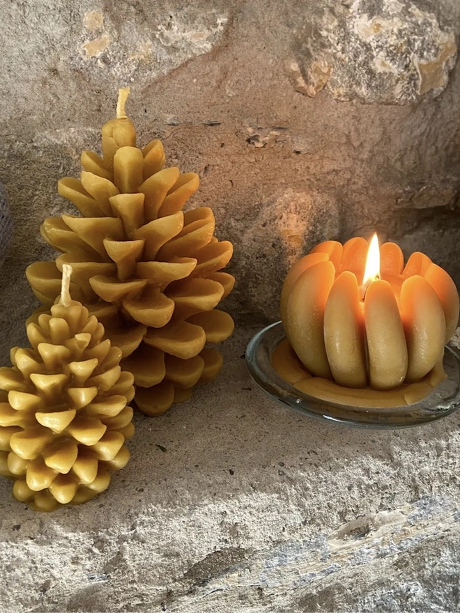 Pumpkin Shaped Autumn Beeswax Candle