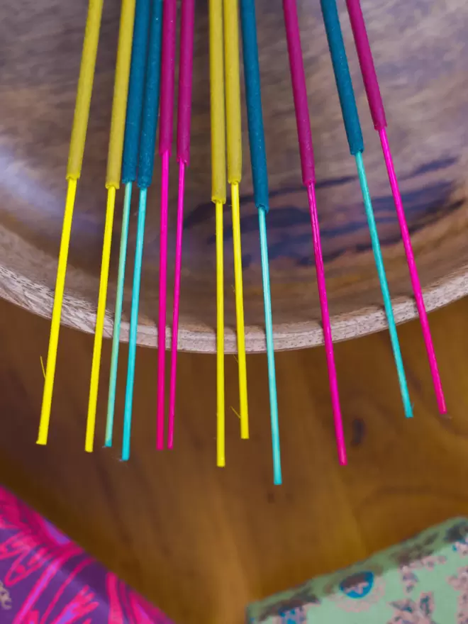 Close-up, detailed shot: all 3 incense sticks laid out