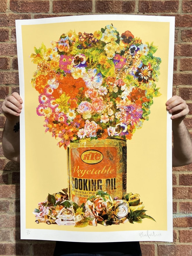 Large Collage made "Rags To Riches" Hand Pulled Screenprint with lots of flowers and still life photography 