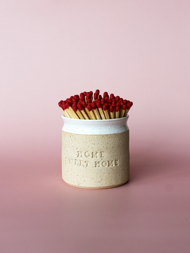 ‘Home Sweet Home’ Ceramic Match Pot With Strike Pad