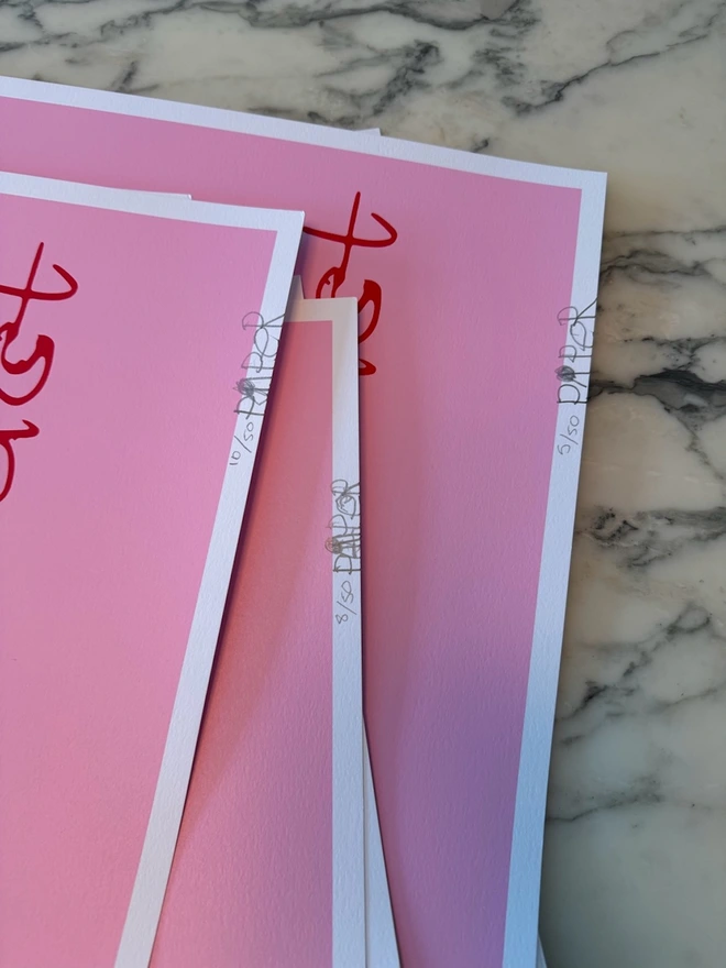 corners of the screen print with Piper childlike signature