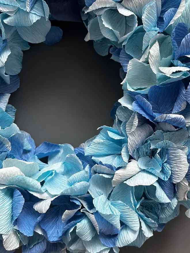 Blue Tonal Crepe Paper Christmas Wreath