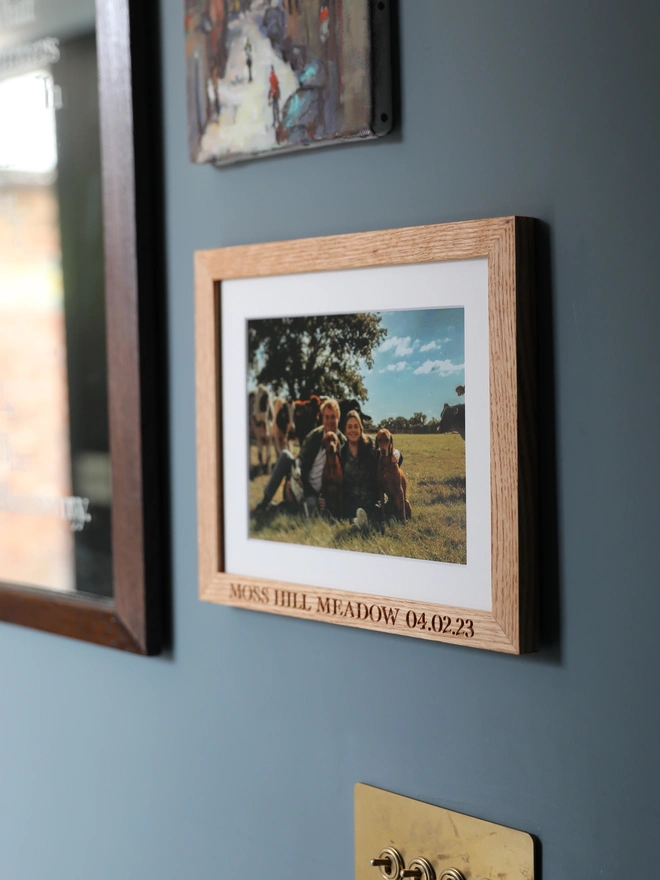 Frame hanging on a blue wall