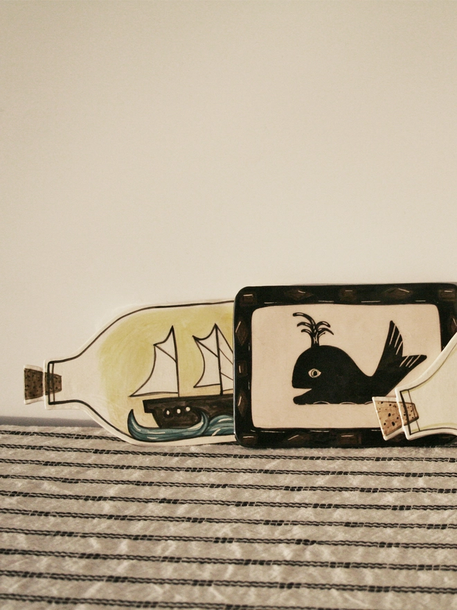 whale wall art silhouette seaside ceramic handmade hand-painted decorative bedroom cute 