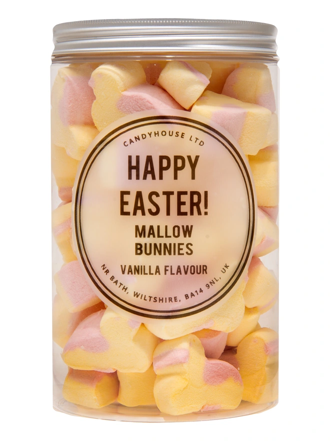 A clear jar of mallow bunnies 