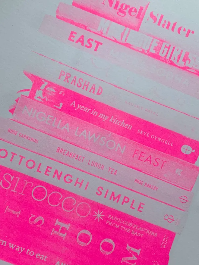 Fluro pink cook books risograph print susan bradley
