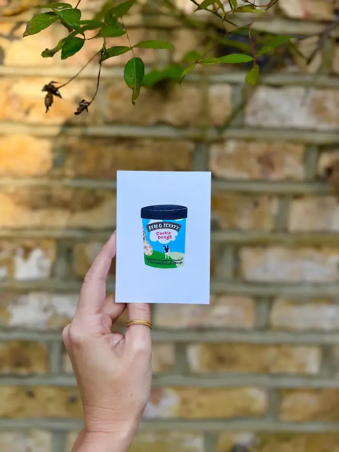 diet coke peanut butter and ice cream mini cards (pack of 3). ice cream card photographed against brick wall backdrop.