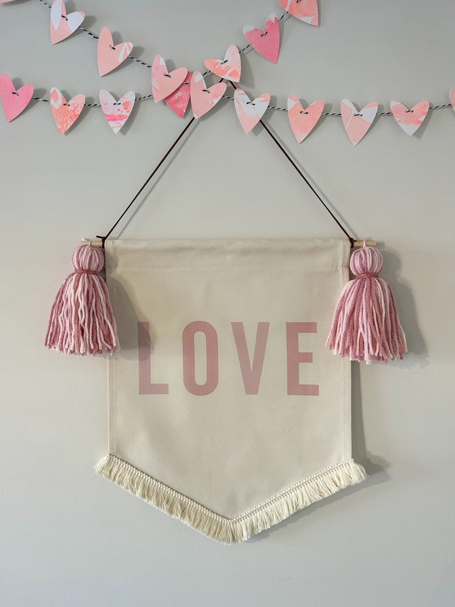 Love Valentines handmade fabric banner