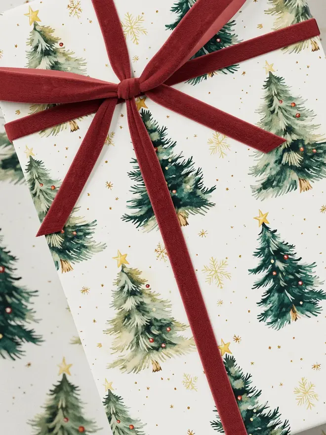 White Background Christmas Tree Wrapping Paper