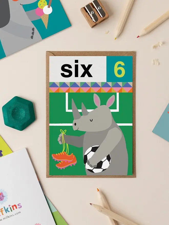 'Six 6th' Rhino Birthday Card