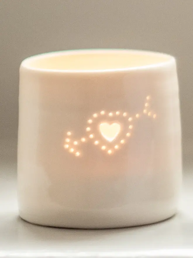 arrow heart cupid porcelain mini tealight holder