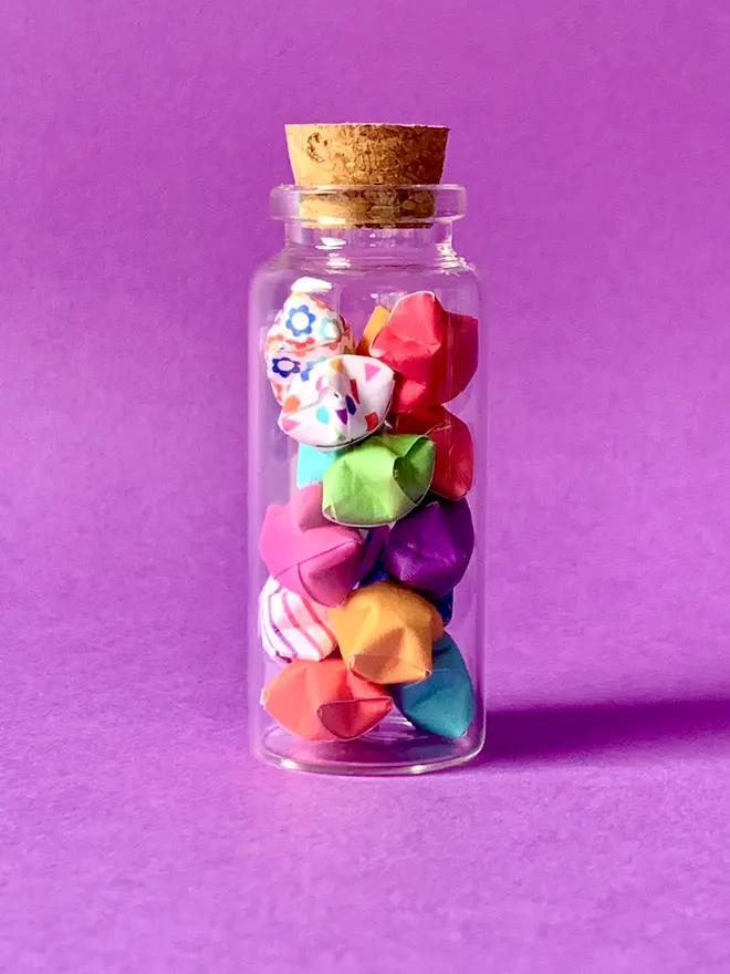 Handmade Origami Rainbow Lucky Stars In Mini Glass Bottle