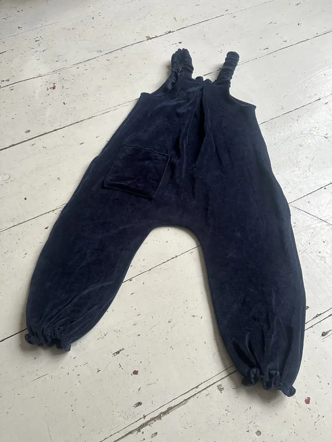 kids velvet dungarees navy
