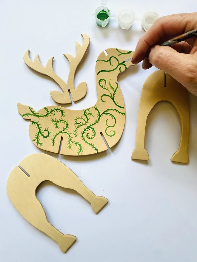 Christmas decorated leather reindeer hand painted